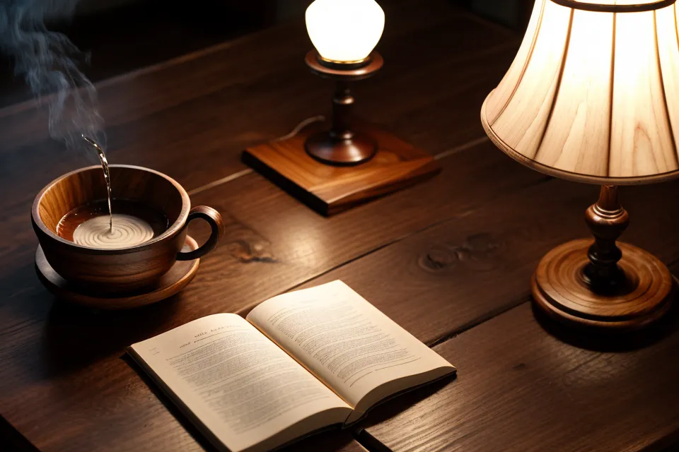 Carnet à spirale ouvert et tasse de verveine fumante sur une table de cuisine, rituel du soir pendant l'arrêt du tabac.